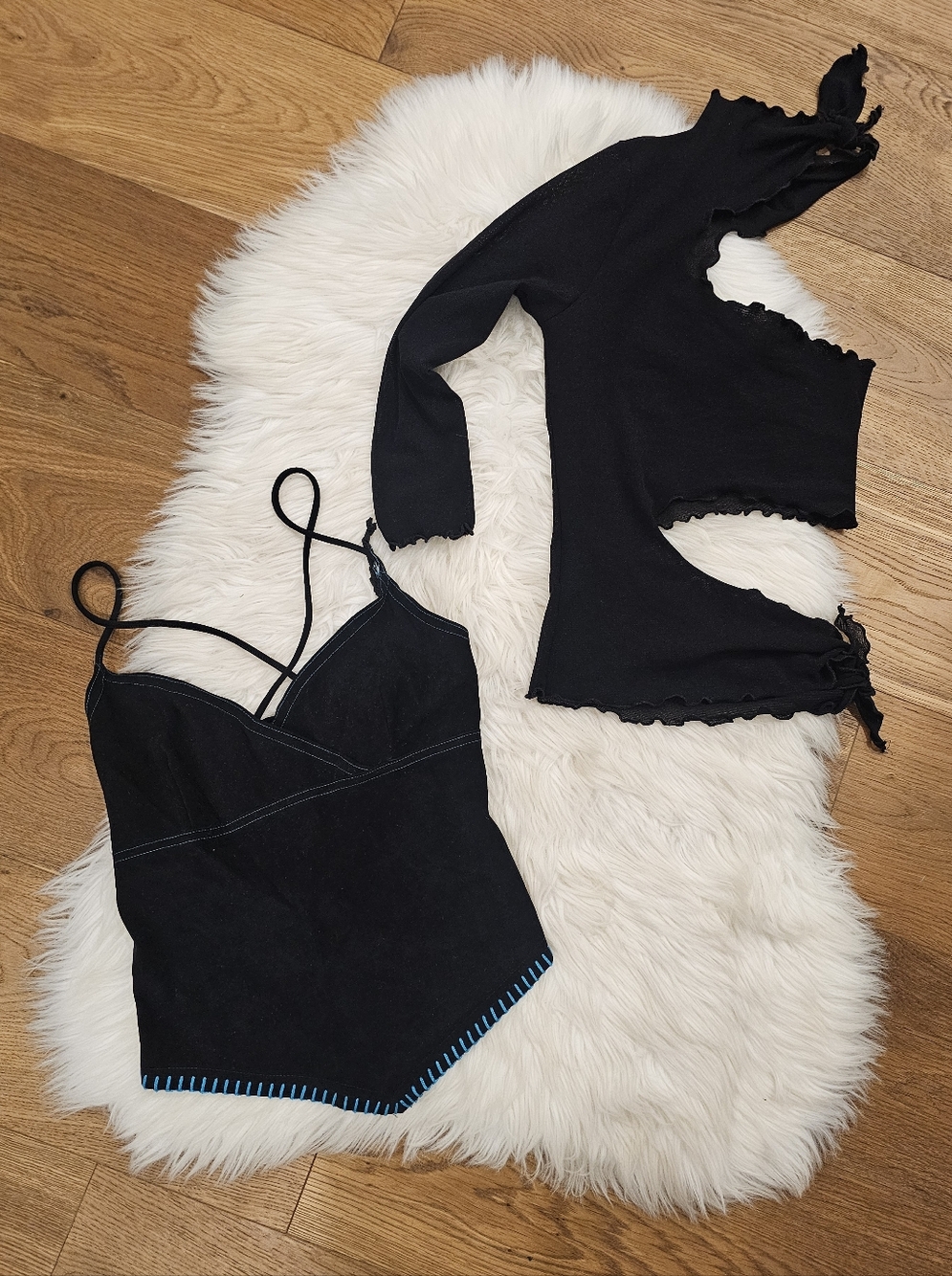 Vintage Black Women's Asymmetric Crop Top with Strappy Detail